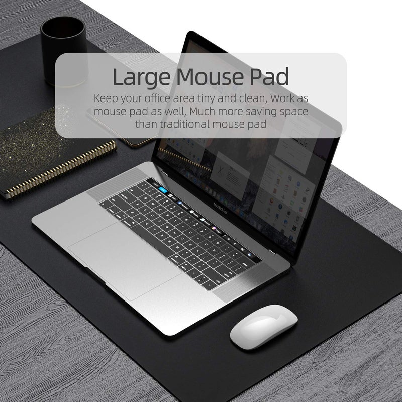 YSAGi Office Desk Pad, Desk Mat, 23.6" x 13.7" Ultra Thin Waterproof PU Leather Desk Blotter, Laptop Leather Desk Pad Protector for Keyboard and Mouse, Dual-Sided Desk Writing Pad for Office(Black) - Image 4